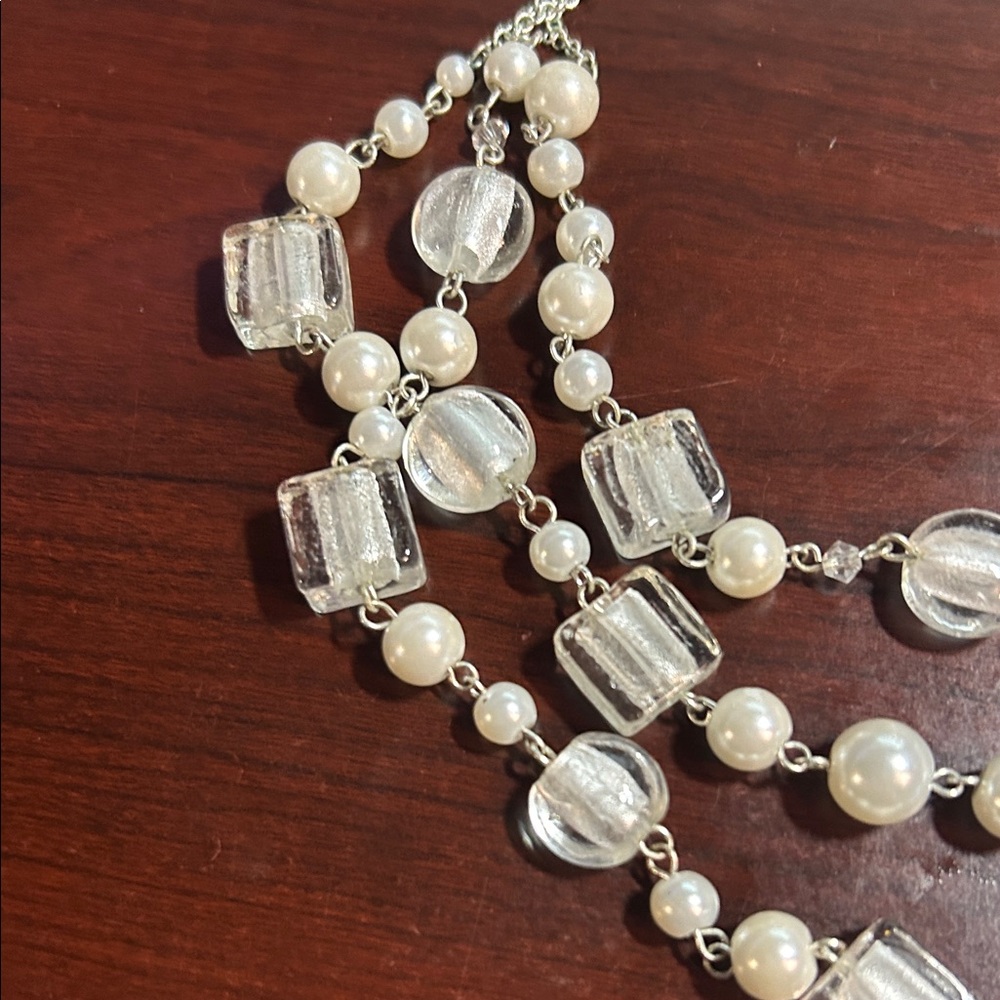 Chic Silver and Cream Multi-Strand Necklace - Picture 2 of 4